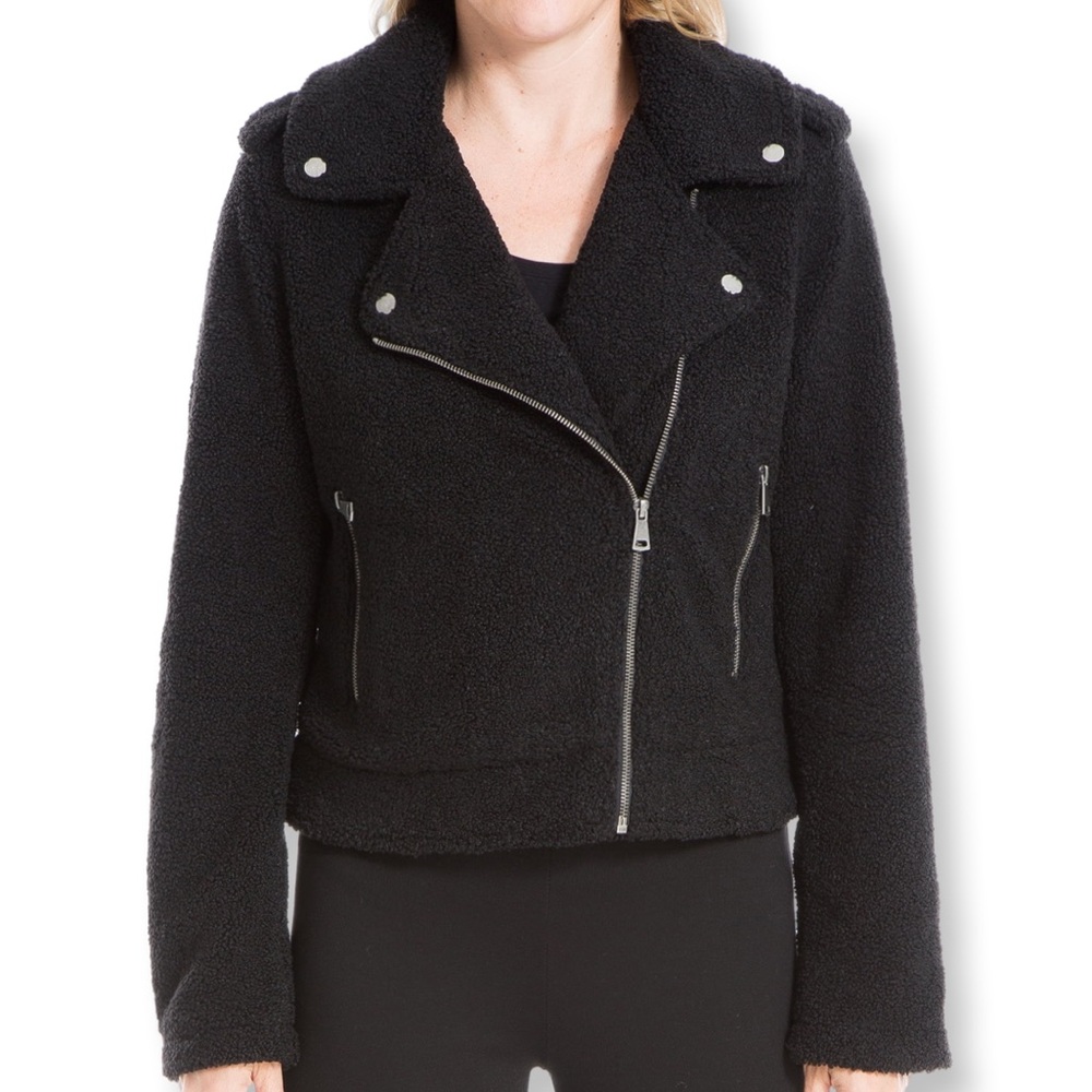 MAX STUDIO‎ ASYMMETRICAL MOTO JACKET FAUX FUR BLACK COLLARED EDGY STREETWEAR MED - Picture 6 of 7